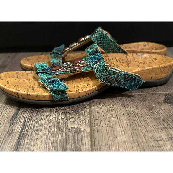 Vionic Women's Green Ortho heel Snakeskin Print Slide Sandals Size 7 - Picture 6 of 7